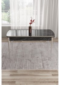 Resim Canisa Edaf Serisi 80x132 Açılabilir Siyah Mermer Desen Mutfak Masa Takımı 6 Gri Sandalye Krom Detay Masa Siyah Mermer Desen Sandalye Gri Krom Ayak 