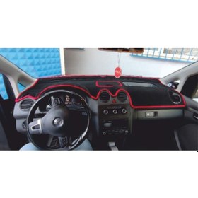Resim 2004-2008 Modellerine Uygun Volkswagen Caddy Torpido Koruma Halısı Siyah Kenar Renk Kırmızı 
