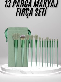 Resim Ronanna Makyaj Fırça Seti Yeşil 13 Parça Fondöten Fırçası Allık Fırçası Far Fırçası 