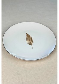 Resim Tabak Evi Porselen Natura Fern Altın Yaldız Servis Tabağı 24,50cm 4 Lü Çok Renkli 