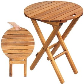 Resim 60x50x40 Cm Ahşap Katlanır Yuvarlak Kamp Masası Piknik, Bahçe Ve Balkon Kolay Taşımalı - Doğal Bambu Rengi Ahşap 