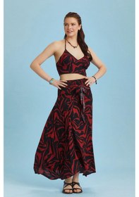 Resim Salaş Kırmızı Siyah Asimetrik Etek 001 