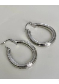 Resim Justgaf Gümüş / Silver Renk Oval Halka Küpe Gümüş 