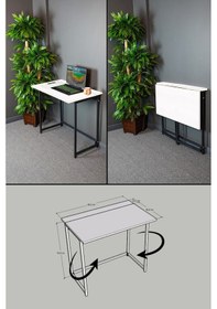 Resim Katlanır Çalışma Masası 50 X 80 Cm Bilgisayar Laptop Mutfak Beyaz 