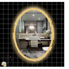 Resim Dnr-Mirror73 x 93 cm Günışığı Ledli Kumlamalı Elips Banyo Aynası Tuvalet Aynası 