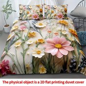 Resim 2/3 Parça Çiçek Desenli Ultra Yumuşak Fırçalanmış Dijital Baskı 2D Düz Yüzey Pike Takımı, 1 Pike + 1/2 Yastık Kılıfı Dahil, Yatak Odası ve Misafir Odası İçin Hafif Bej Renkli Kumaşa Uygun, 2D Düz 