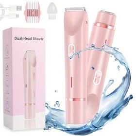 Resim Fochsia Pembe Çift Başlı Şarjlı Kadın Tüy Alma Makinesi Bikini Yüz Kol Bacak İçin 