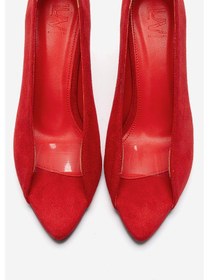 Resim Luvishoes Varelıa Kırmızı Süet Şeffaf Bantlı Kadın Topuklu Ayakkabı 