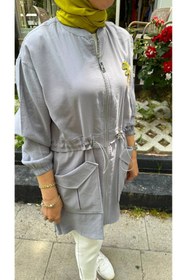 Resim Sernisa Moda Kadın Tesettür Beli Büzgülü Fermuarlı Cepli Mevsimlik Tunik Ceket 