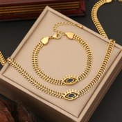 Resim 2 adet 18 ayar altın kaplama paslanmaz çelik göz tasarım kolye ve bileklik seti, partiler, düğünler, konserler, günlük kullanım için şık moda takısı, hipoalerjenik, sade klasik stil, 316 paslanmaz çelik 