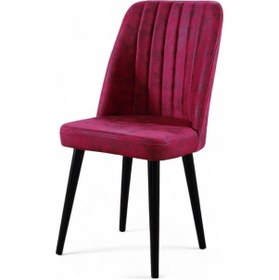 Resim Polo Sandalye - Milas Fuşya - Ahşap Siyah Ayaklı 