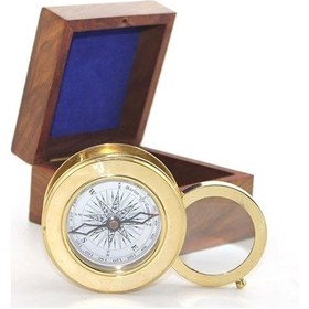 Resim Ahşap Kutulu Pirinç Mercekli Pusula 16040 01 