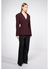 Resim Thalure Kadın Bordo Yakasız Blazer 