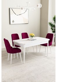 Resim Mabel Beyaz 80x132 Açılabilir Yemek Odası Takımı 4 Adet Sandalye Lacivert 