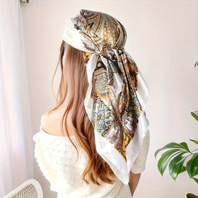 Resim Kadınlar için Vintage Paisley Desenli Kare Eşarp - Şık Saten Başörtüsü & Saç Sarma, Çok Yönlü Dış Mekan Aksesuarı, Mükemmel Anneler Günü Hediyesi, Saç Eşarbı 