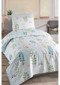 Resim Yatak Örtüsü Seti Tek Kişilik Pamuklu 2 Parça Cikcik Desen Mint / Yumuşak Dokulu Mint 