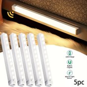 Resim Ofisler, Dolaplar, Kasalar, Koridorlar, Merdivenler, Mutfaklar, Gardırop için Uygun, Hareket Sensörlü 5 Adet Alt Dolap Ofis Şeridi LED Işıkları - USB Şarjlı, 36V Düşük Voltaj, Manyetik Çıkarılabilir Klipsli 