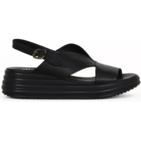 Resim Bueno Shoes Siyah Deri Kadın Dolgu Topuklu Sandalet 01WE3202 01WE3202 