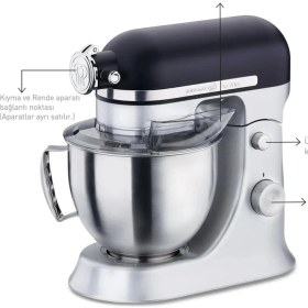 Resim Korkmaz Pro-Mix 1600W Stand Mikser - 4,7 Lt Paslanmaz Çelik Kase, Döküm Gövde ve 11 Kademeli Hız Ayarı, Siyah Satin 