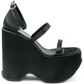 Resim Genel Markalar Byronl Kadın Siyah Sofya Saten Yüksek Dolgu Platform Bilekten Bağlama Sandalet Byrnew 