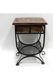 Resim Otantik Çarşı Ahşap Ferforje Oymalı Komodin Etajer Gazetelikli 38x36x50 cm. 