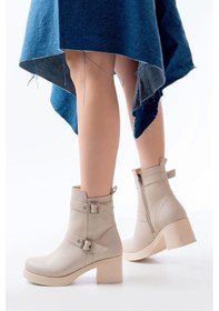Resim 5109-3027 Bej Topuklu Fermuarlı Günlük Kadın Bot Bej 