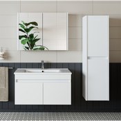 Resim banos Roomart Tm3 Ayaksız 2 Kapaklı Lavabolu Beyaz Mdf 85 Cm Banyo Dolabı Aynalı Üst Dolap Boy Dolabı 