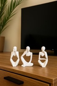 Resim Ev & Ofis Dekoru – Beyaz 3’lü İnsan Figürü Seti | El Yapımı Minimalist Heykel Takımı 