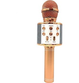 Resim Ws858l Kablosuz Mikrofon Bluetooth Hoparlör 2'li 1, Led Işıklı, Aux/sd/usb Destekli, 1200mah Pil, Gül Altını 