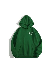 Resim Minimal Kalp Sweatshirt - Yeşil Baskılı Oversize Kapüşonlu Yeşil 