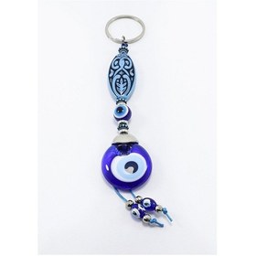 Resim Desenli Elips Şekilli El Yapımı Cam Nazar Boncuklu Anahtarlık, He 