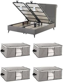 Resim Pencereli Yatak Baza Altı Düzenleyici Hurç Tela Sağlam Fermuar Yapısı (4lü Paket) (64x45x22) 