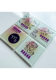 Resim Cam Bardak Altlığı Burçlar - Başak Burcu 4'lü Takım 10cm X Beyaz 