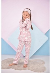 Resim Kız Çocuk Soft Renk Desenli Pijama Takımı Yeni Sezon Son Moda Uyku - Göz Bandı Dahil Soft Pembe 