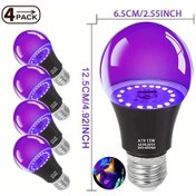 Resim Willowhaven 4'lü Siyah Işık Ampulü 12w Led A19 Uv Lamba 385-400nm Uva Vücut Boyama Floresan Parti 
