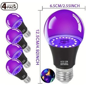 Resim Willowhaven 4'lü Siyah Işık Ampulü 12w Led A19 Uv Lamba 385-400nm Uva Vücut Boyama Floresan Parti 