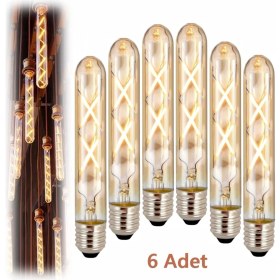 Resim Ucuz Geldi 4W Wintage Rustik LED Ampul 2500K E27 Duy Lambam Amber Çubuk Cam Sarı Işık Retro Filament Tüp Ampul 6 Adet 