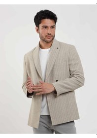 Resim Dufy Bej Erkek Regular Fit Çizgili Klasik Sivri Yaka Ceket - 97226-bej Bej 