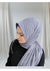 Resim Simli Koyu Gri Nuray Model Hazır Duvak Hazır Şal Hazır Türban 