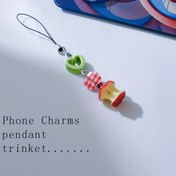 Resim Isırılmış Elma Oyun Seti Charm: Yeşil Kalp ve Kırmızı Kareli Elma - Y2K Tarzı Telefon Zinciri - Değerli Taş Yok - Akrilik Malzeme 
