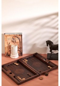 Resim Rumi Desenli Ahşap Tavla 