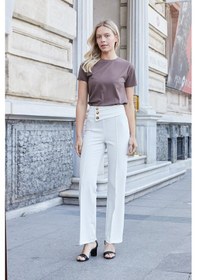 Resim Jument Kadın Sıfır Yaka Kırışmaz Span Karışımlı Şık Kısa Kol Likralı T-shirt Bluz-kahve Kahve 