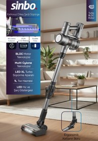 Resim Sinbo SVC-8632 Kablosuz Dikey Şarjlı Süpürge Gri – Güçlü BLDC Motor, HEPA Filtre, 45 dk Kullanım 