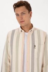 Resim U.S. Polo Assn. Erkek Krem Uzun Kollu Çizgili Gömlek 50308261-VR183 