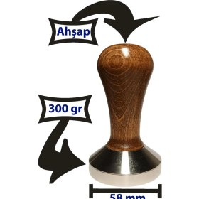 Resim Vodinox Cafe Bar Barista Ekipmanları Kahve Espresso Tamper Temper Inox Paslanmaz Ahşap Saplı 58 mm 