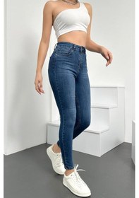 Resim HLT Jeans Kadın Açık Mavi Süper Skinny Fit Esnek Likralı Yüksek Bel Denim Jean Kot Pantolon Jennie-açık Mavi 001 