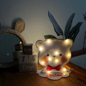 Resim Bianne Atölyesi Soft Krem Ayı Illüstrasyon Çizimli Bebek ve Çocuk Odası Masa Lambası Gece Lambası 