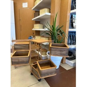 Resim Ahşap Kare Sebzelik 4 Katlı Yana Açılır Kahve Patates Soğan Tekerlekli Sebzelik 