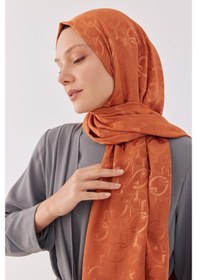 Resim Mirsoy Scarf Daka Desen Parlak Jakar Şal - Portakal Portakal Turuncu 