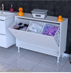 Resim Modilayn Söke Banyo İçin Sihirli Kutu 90x75x32,5 Cm Lik 3 Göz Sepet Hazneli Mini Banyo Dolabı Beyaz 